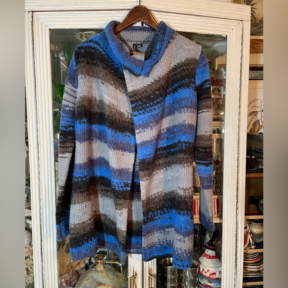 Ethyl blue & grey woven wool blend cardigan sweater women’s S